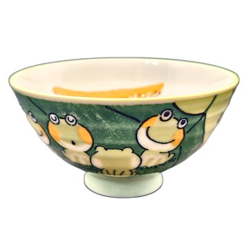 大平飯碗 - 日本製 12.5cm寬 陶瓷碗  快樂蛙 綠色  1個