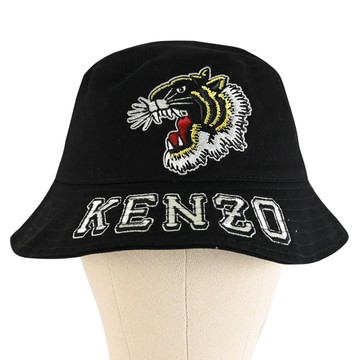 KENZO 5AC614 電繡虎頭LOGO雙面漁夫帽/遮陽帽.黑