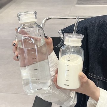 🎉家居好物🛒高顔值透明耐高溫玻璃杯雙蓋吸管可雙用簡約設計學生便攜可愛杯子 JCUY
