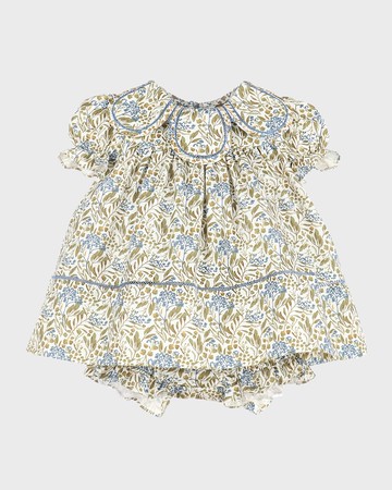 Girl's Floral-Print Petal Float Dress W/ Bloomers, Size 6M-3