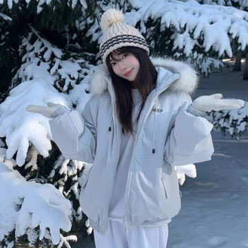 趙露思同款大毛領派克羽絨棉服女2025新款冬季加厚工裝棉襖外套
