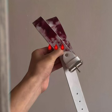 新上架👉馬賽克腰帶血跡紅色漸變動態光柵格紋皮帶創意男女通用針釦皮腰帶交換禮物 送朋友禮物