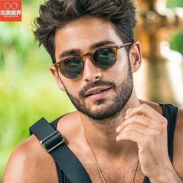 墨鏡男 墨鏡男生 潮流 復古圓框墨鏡女高級感ins遮陽鏡透明框網紅款茶色太陽眼鏡男