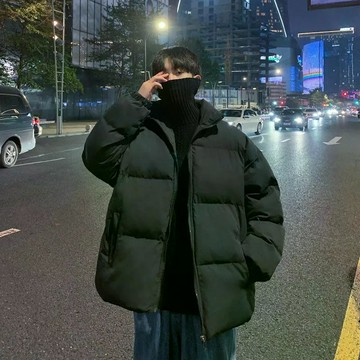 羽絨外套 麵包外套男 羽絨外套大尺碼 羽絨衣 麵包服 厚外套 情侶 寬鬆 鋪棉外套 保暖外套 羽絨外套男 黑色 M111