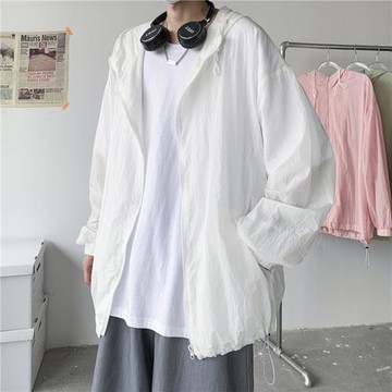 夏季防曬衣男純色薄款外套夾克寬松連帽防紫外線上衣男裝防曬服潮