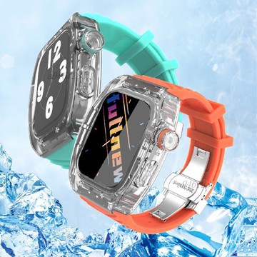 免運【可開票】🔥適用iWatch9/8/7蘋果手錶透明錶殼錶帶理查德風AppleWatchS5/6/SE