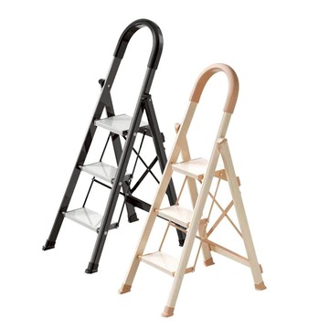 三階-免安裝加厚鋁合金安全扶手折疊梯/A字梯/家用梯 黑銀