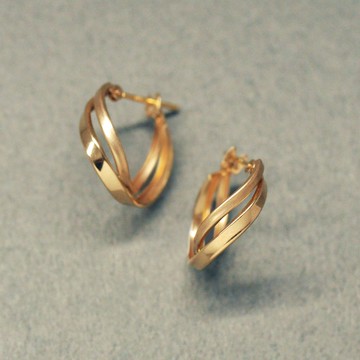18K/10K 黃金雙圈扭紋耳環 (小)