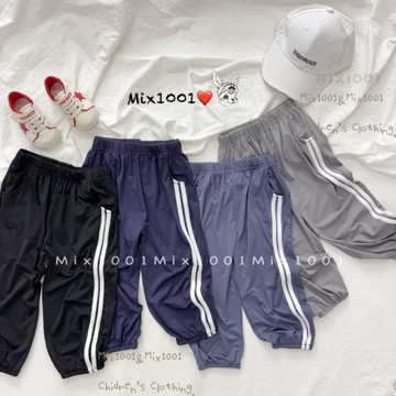 🌈✨mix1001薄 涼感 織帶運動休閒洞洞褲✨兒童 素面涼感休閒縮口褲5-17