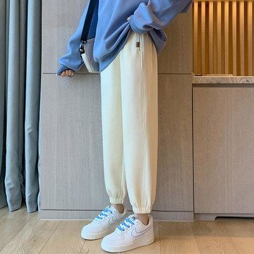 白色束腳運動褲女2023春秋薄款顯瘦燈籠褲寬松百搭小個子收口衛褲