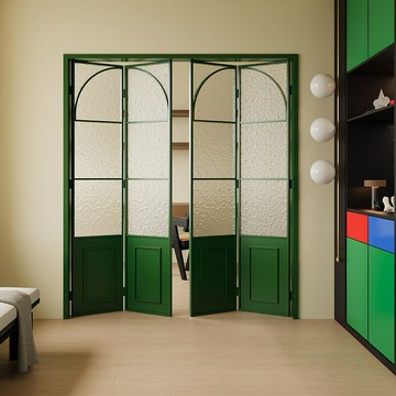 法式復古折疊門 廚房門 陽臺門 玻璃門 移門 奶油風鋁合金 折疊推拉門