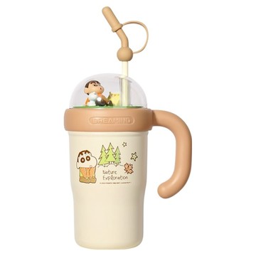 萌兔兔 蠟筆小新 316景觀附把手保溫杯 露營款 矮款  棕色  1個  830ml