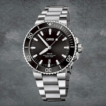 ORIS 豪利時 Aquis 0173377304134-0782405PEB 時間之海潛水機械腕錶/黑 43.5mm