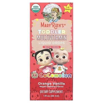 MaryRuth's, Cocomelon，幼兒多維生素，含鐵液體滴劑，1-3 歲，橙子香草味，1 液量盎司（30 毫升）