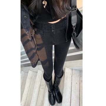 窄版直筒褲牛仔褲女2026夏季新款修身顯瘦黑色高腰彈力小腳鉛筆褲