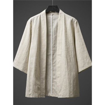 漢服棉麻開衫男五分袖純色居士披風亞麻道袍薄款風衣中國風外套