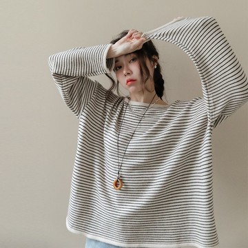 現貨★圓領落肩橫條包邊毛料針織上衣(共2色)1125 【NR2415】