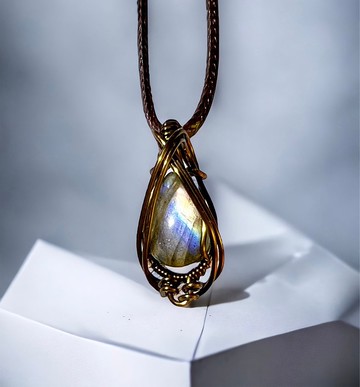 拉長石項鍊 金屬編織 水晶原礦 手作設計