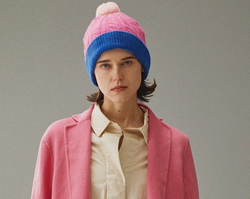 【Flamingo粉&藍】撞色保暖/針織麻花包頭帽