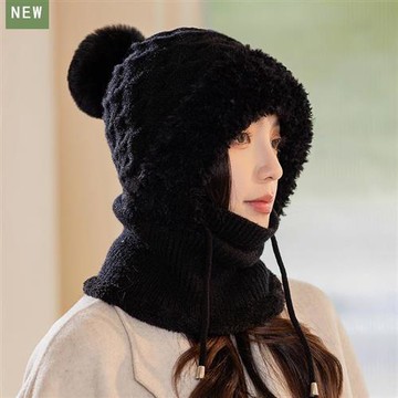 【米蘭精品】毛帽針織帽-連體針織帽加絨口罩毛線保暖女帽子6色74ig58