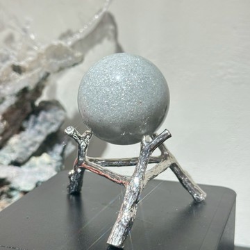 巴西閃星球｜天使星球 天然閃片 天然水晶原礦 附銀色樹枝架 S25BS15-005