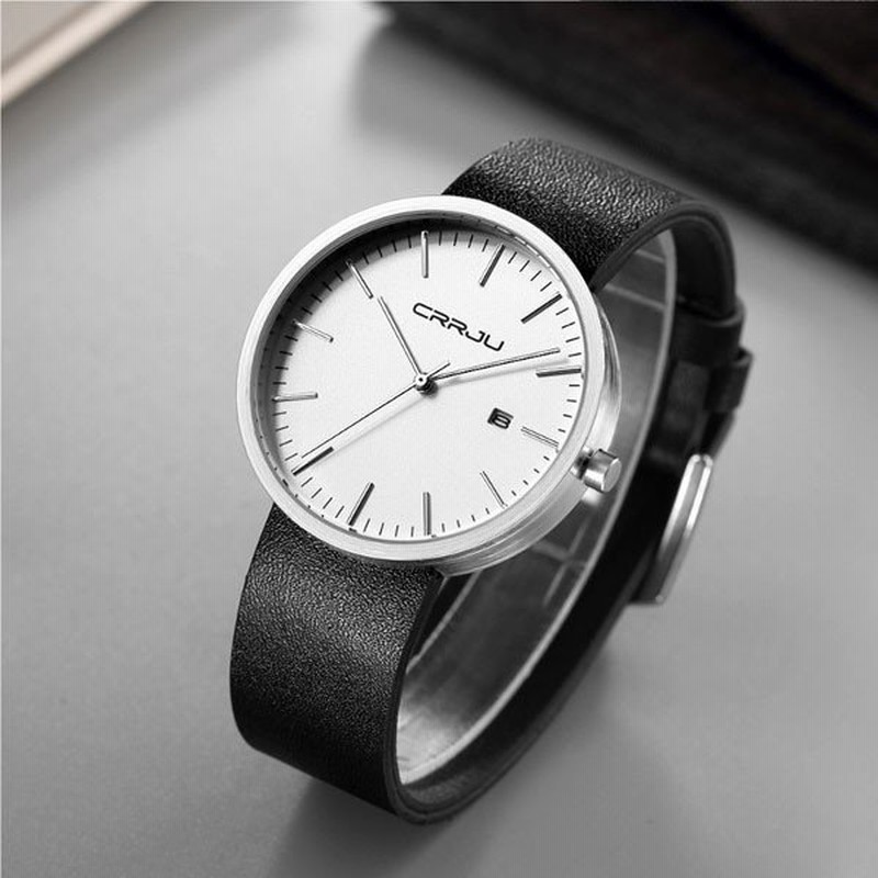 ミニマムデザイン シンプル 3針 デイト付 Crrju 2128 メンズクォーツ腕時計 白文字盤 銀ベゼル 黒革ベルト 送料無料 通販 Lineポイント最大0 5 Get Lineショッピング
