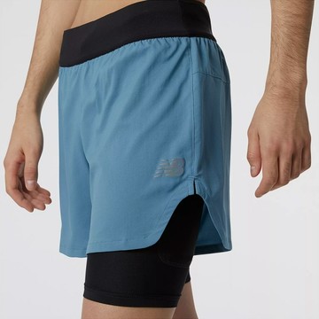 【NEW BALANCE】NB 運動 短褲 騎車 慢跑 NB 7吋 兩件式 短褲 男 水藍 藍 MS11279SGD