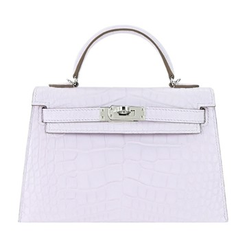 Hermes 愛馬仕 Kelly 20CM U刻 方塊鱷魚手提/肩背凱莉包(09夢幻紫/銀釦)