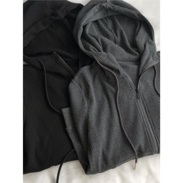 美式坑條 簡約運動休閑拉鏈外套女早秋長袖連帽開衫顯瘦百搭上衣