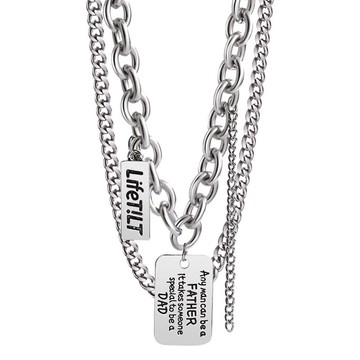 秋冬新品字母方牌雙層項鏈鎖骨鏈復古鈦鋼嘻哈風潮時尚精致毛衣鏈