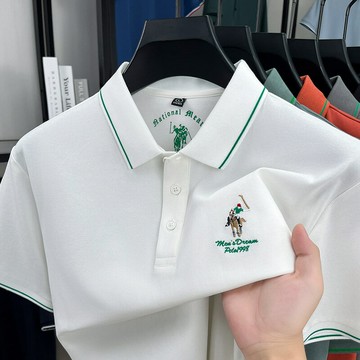 【新款熱賣】保羅經典翻領短袖t恤衫男士夏季寬松絲光透氣刺繡撞色polo衫男士