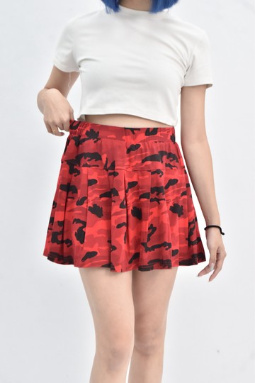(L) according thai fashion 迷彩鬆緊腰紅色短裙