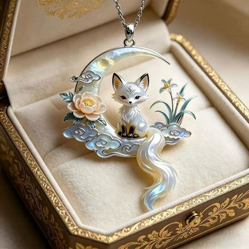 臺灣出貨✨【可開發票】月畔狐仙項鍊浮雕長尾靈狐新中式溫婉漢服搭配仙氣中國風國潮掛飾