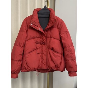 冬季新款羽絨服女短款立領寬松白鴨絨保暖外套紅色冬裝面包服年服