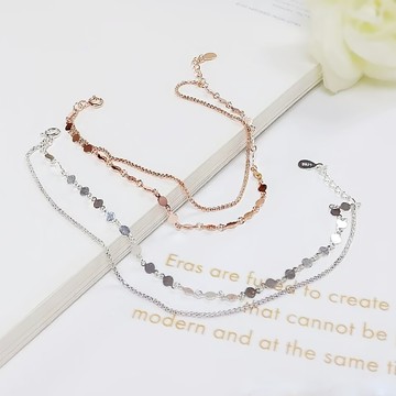 純銀手鍊．雙鍊式．層次感｜客製刻字