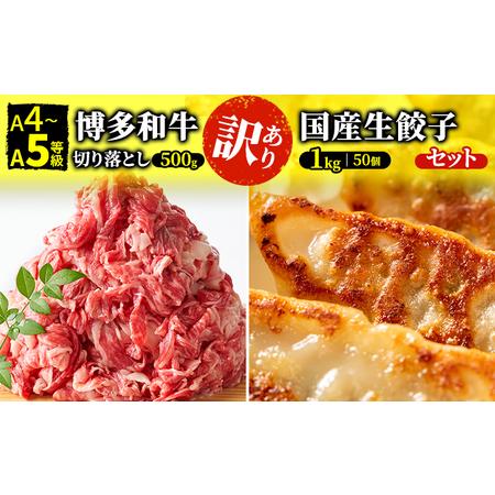 ふるさと納税 訳あり 切落とし 餃子 セット ラー麦使用 生餃子 1kg＆博多和牛 A4〜A5 切落とし 500g 配送不可 離島 福岡県朝倉市