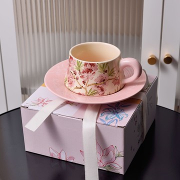 杯子 咖啡杯 原創設計師合作款桃花咖啡杯碟復古中古陶瓷杯套裝鈴蘭咖啡杯水杯