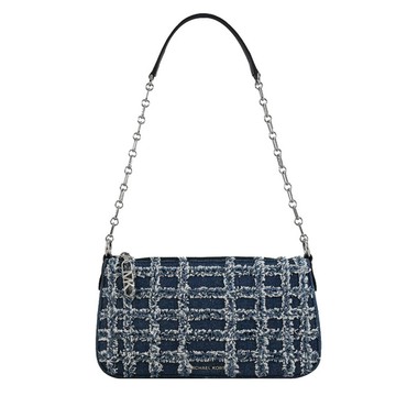 MICHAEL KORS EMPIRE 質感小香風織布格紋拉鍊單肩包.深藍