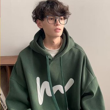 墨綠色連帽衛衣男秋季2022新款加絨潮牌寬松日系秋冬款男生外套