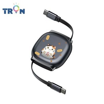 TRON 100W Type-C 伸縮快充線 1M 鈦黑色 達摩貓系列-1 4檔長度調整 可充筆電 適用i15以上手機 平板