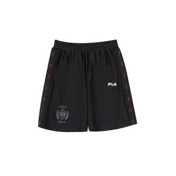 FILA KIDS 童涼感速乾條紋織帶短褲-黑色 1SHA-4306-BK