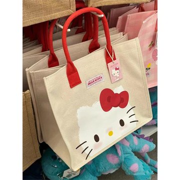 三麗鷗HelloKitty2024新款卡通手提包帆布印花凱蒂貓女購物袋