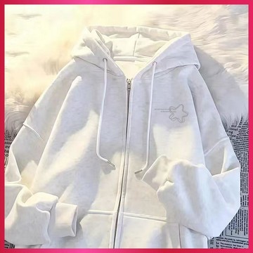 『ATC』秋季薄外套女韓版線星星開衫連帽衛衣男女秋冬加絨加厚簡約慵懶風拉鍊外套衣