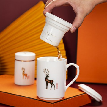 含運 泡茶杯馬克杯禮盒裝 馬克杯陶瓷帶蓋辦公泡茶杯白瓷高端水杯過濾杯百家姓禮盒客製化定制logo