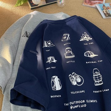 【當天出貨】休閒純棉短袖T恤男生衣服野營用品印花重磅短T休閒Oversize T恤男生衣服簡約百搭寬鬆圓領上衣大尺碼體恤