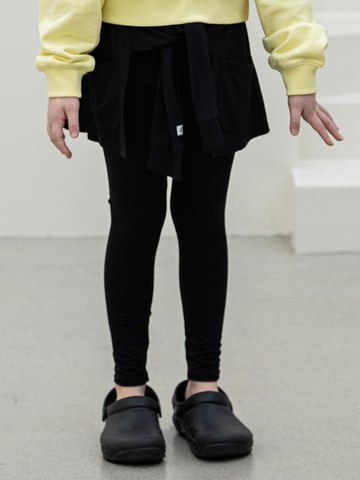 Tie-up Layered Stretchy Leggings [Black]