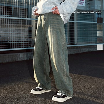 彎刀褲 日系貓鬚水洗設計 廓形直筒牛仔褲【TJMN2474】現貨＋預購