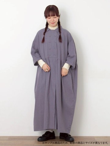 素面/點點圖案蝙蝠袖小翻領襯衫式連身洋裝(0F001305610) - Samansa Mos2