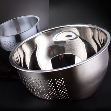 EZlife (買1送1) 304不鏽鋼雙底面淘米洗菜瀝水盆