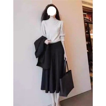 2025新款早秋高腰A字中長半身裙氣質秋冬搭配毛衣職業兩件套裝女